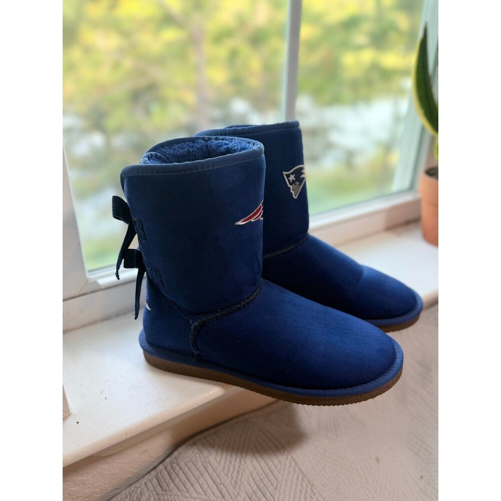 New England Patriots NFL Football Women’s Blue Winter Boots with Ribbon Size 9 - Picture 3 of 11